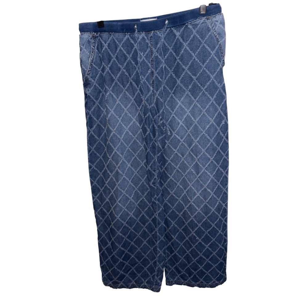 Kensie Jeans Wide Leg Pants Womens Medium Blue Diamond Lattice Boho